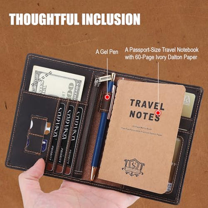 STAR VISTA Phoenix Leather Passport Holder, Full Grain Cowhide Travel Wallet - RFID Blocking, ID Window, Zipper Pocket, Pen & Notebook Included, Dark Chocolate - color: Dark Chocolate Cowhide