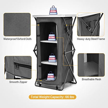 Giantex Folding Camping Storage Cabinet with 3 Shelves and Carry Bag, Portable Outdoor Organizer Kitchen Table, Quick Set-up for BBQ, Picnic, Backyard, Compact Pop-Up Cupboard, 47''H - size: 47''H