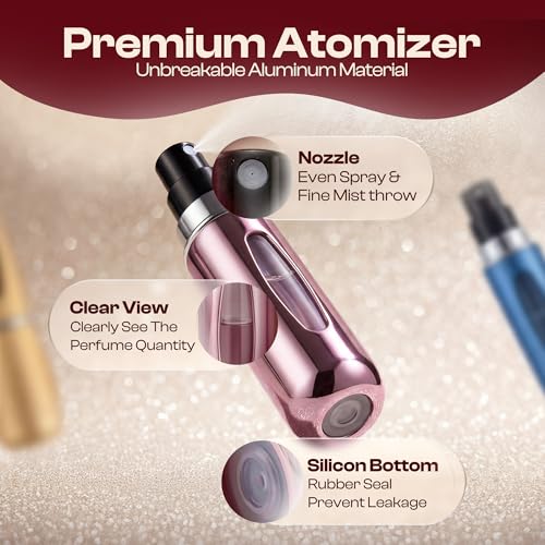 5ml Travel Perfume Bottle Refillable Atomizer Sprayer for Perfume,Leakproof Perfume Atomizer Travel, Portable Refillable Perfume Bottles, (Blue, Black, Pink, Gold, Silver + Leather Pouch) - color: Blue, Black, Pink, Gold, Silver + Leather Pouch
