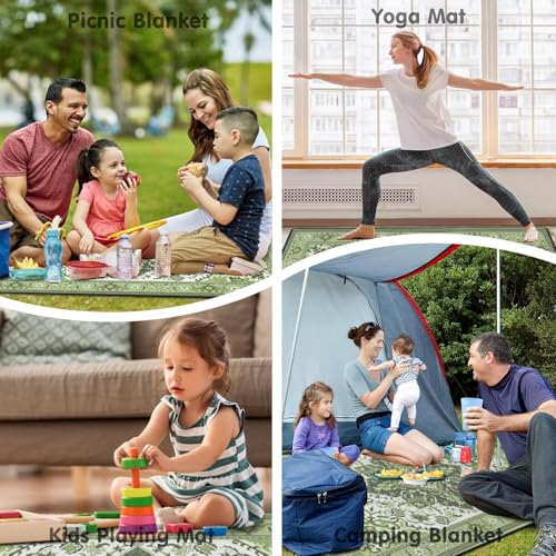 Supfitness Extra Large Picnic Blankets Waterproof Foldable (60"x 80") Beach Blanket Waterproof Sandproof,3-Layer Thicking Mat Outdoor Packable Camping Blanket - color: Boho-green, size: 60x80in