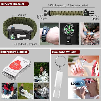 Gifts for Men Christmas - 118-in-1 Survival Kits - Military-Grade Survival Gear for Outdoor Adventures, Disaster Preparedness, Car/Home/Office Emergency Kit with First Aid Supplies