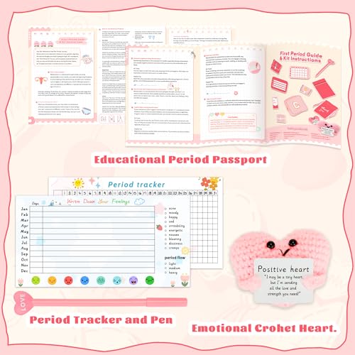Essential First Period Kit for Girls 9-12 with Custom Initial Bag-Letter W,Period Bags,Tracker and More for Tweens Girls