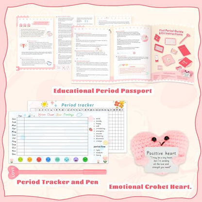 Essential First Period Kit for Girls 9-12 with Custom Initial Bag-Letter W,Period Bags,Tracker and More for Tweens Girls