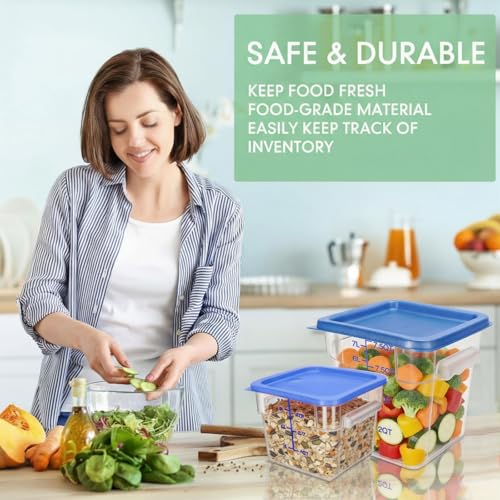 Lallisa 4 Pcs 8qt & 4qt Clear Food Storage Containers with Lids Handles and Scales, Stackable Plastic Square Food Storage Containers for Dough Proofing Baking Kitchen Restaurant(Blue) - color: Blue
