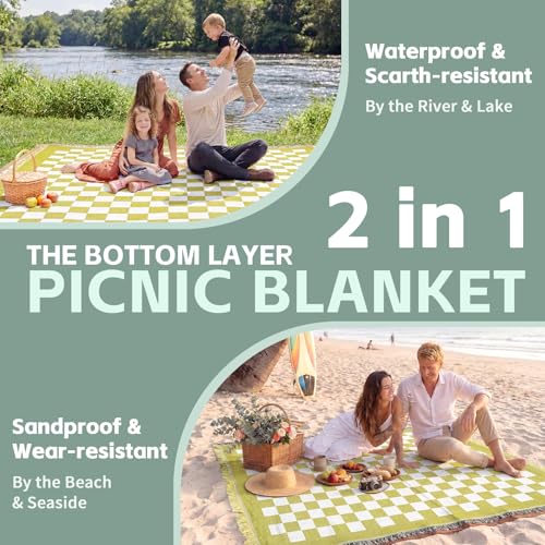 2 in 1 Extra Large Camping Blanket Outdoor Rug Picnic Yoga Mat Lightweight Car Essential Roadtrip Gadget Rv Accessories Glamping Gear Must Haves Hiking Stuff Backpacking Necessities Women Beach Gift - color: Deep Yellow