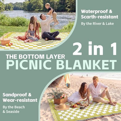 2 in 1 Extra Large Camping Blanket Outdoor Rug Picnic Yoga Mat Lightweight Car Essential Roadtrip Gadget Rv Accessories Glamping Gear Must Haves Hiking Stuff Backpacking Necessities Women Beach Gift - color: Deep Yellow