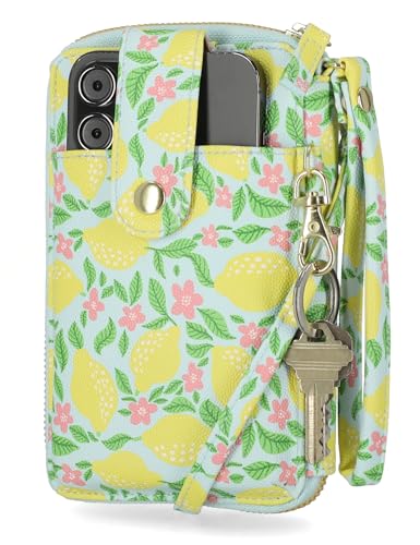 Mundi Jacqui RFID Crossbody Wallet for Women, Vegan Leather Small Travel Handbag with Phone Holder, Compact Organizer with Card Slots and Adjustable Strap, Vacation Purse in - color: Whispering Lemons