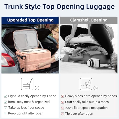 HanTrip 20 Inch Carry on Luggage 22x14x9 Airline Approved Hard Shell Suitcases with Wheels, Top Opening Expandable Carry on Luggage with Cup Holder Small Rolling Suitcase with Lock, Pink - color: Pink, size: Expandable 20 Inch