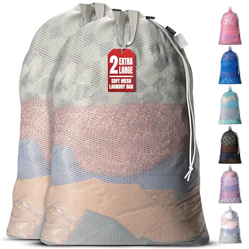Handy Laundry Mesh Laundry Bags 24 x 36 Inches, 2-Pack - Extra Large Heavy Duty Bag with Handles & Shoulder Strap, Breathable, Machine Washable for Dorm, Travel, Bedding & Storage - Grey - color: Grey, size: 2-Pack
