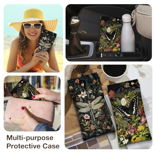 Eyeglasses Sunglasses Case PU Soft Squeeze Top Glasses Pouch for Women Men,Animal Pattern Portable Anti Scratch - color: Brown-dragonfly