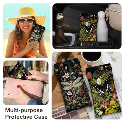 Eyeglasses Sunglasses Case PU Soft Squeeze Top Glasses Pouch for Women Men,Animal Pattern Portable Anti Scratch - color: Brown-dragonfly