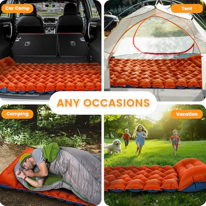 Ultralight 4-Inch Camping Sleeping Pad with Built-in Foot Pump, Inflatable Mat for Side Sleepers, Stays Inflated Overnight, Compact for Festivals, Backpacking & Car Camping - color: Orange+blue