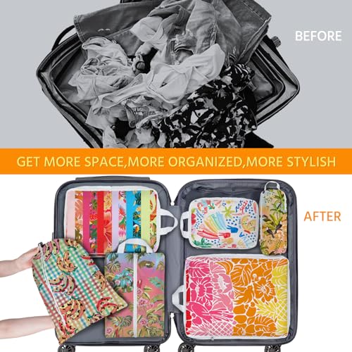 6 Pcs Compression Packing Cubes Waterproof Suitcase Travel Bag Luggage Backpack Organizer Travel Cubes for Packing-Tropical Banana - color: Tropical Banana