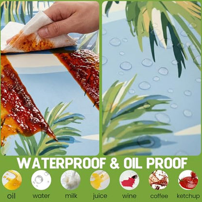 Picnic Table Cover with Bench Covers Waterproof Elastic Rectangle Reusable Folding Tablecloth Manteles Mantelería Camping Essentials Rv Car Travel Supplies Table Cloth Outdoor Road Trip Camper Gifts - color: Blue Green Coconut Tree, size: 96in