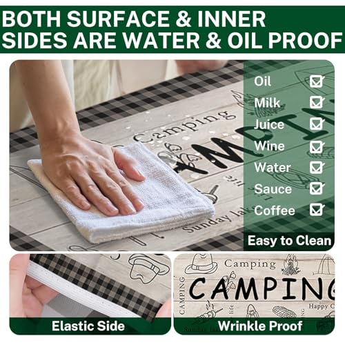 Picnic Table Cover with Bench Covers Elastic Edges, Blue Camper Fitted Table Cover, Outdoor Patio Camping Essentials 72 Inch 3PCS, Waterproof Camping Fitted Tablecloth with Drawstring Bag - color: Blue Plaid, size: 72in