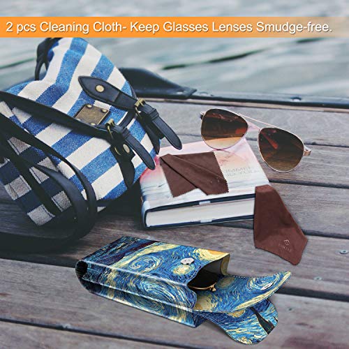 FINTIE Double Glasses Case with Carabiner Hook, Portable Vegan Leather Eyeglass Case Anti-scratch Sunglasses Pouch - color: Starry Night