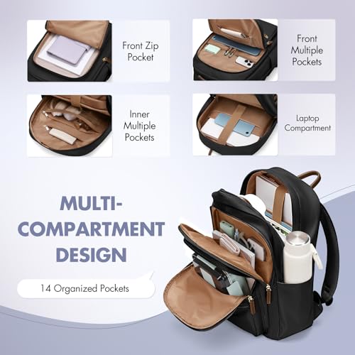 GOLF SUPAGS 15.6 Inch Women's Laptop Backpack, Water Resistant Work College Travel Daypack, Everyday Commuter Bag for Teacher Nurse (Black) - color: Black