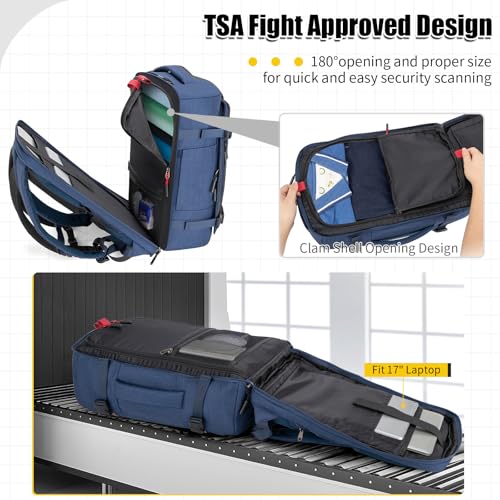 42L Travel Backpack with 4 Packing Cubes, TSA Friendly Flight Approved Carry-On Bag with USB Charging Port, Water-Resistant Weekender Business Backpack for Men Women, Fits 17.3" Laptop(Blue) - color: Blue