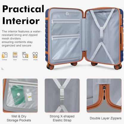 Luggage Sets 3 Piece with Spinner Wheels, Lightweight PC Hardside Suitcase with TSA Lock & YKK Zippers, 20 Inch Carry On Luggage with Travel Bag for Men and Women, Blue - color: Blue, size: 3 Piece Set (20inch)