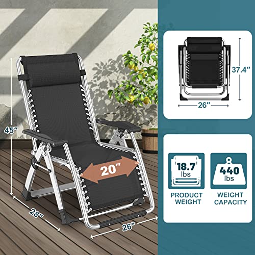 NAIZEA Padded Zero Gravity Chair, Folding Outdoor Lounge Chairs, Adjustable Reclining Camping Chairs with Cup Holder, Ergonomic Patio Lawn Chair for Balcony Beach Deck Yard - color: Ash Gray, style: Zero Gravity Chair