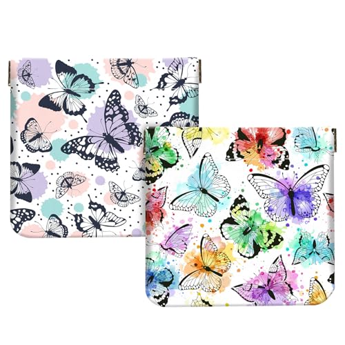 2Pcs PU Leather Small Squeeze Coin Purse Pouch Mini coin Bag Unique And Cute Wallet Cosmetic Bags Change Bag For Women Girls Men Colorful Butterflies - color: Colorful Butterflies