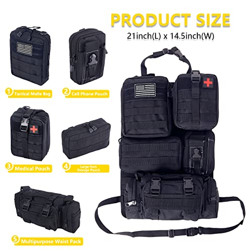 Universal Tactical Car Seat Back Organizer Bag Tactical Molle Vehicle Organizers Panel Vehicle Protector Organizers with 5 Detachable Pouches for Car Truck Ford Jeep (Black) - color: Black