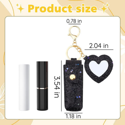 Sisadodo Glitter Lip Oil Holder Key Chains for Woman Lipstick Case with Mirror Lip Balm Keychain for Lipstick Case Keychain - color: Black-heart