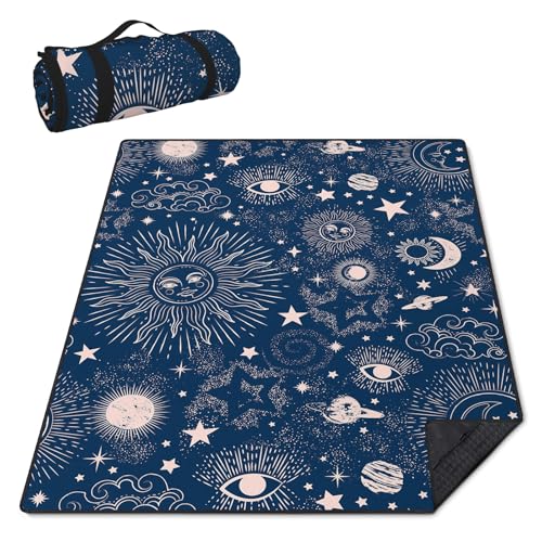 Gothic Picnic Blankets Waterproof Foldable,60″X80″Thick Picnic Mat Blue Outdoor Blanket for Grass, Sun and Moon Beach Blanket Sandproof Picnic Accessories for Camping Party Travel Park Lawn - color: A01, size: 5' X 6'8" (Rectangular)
