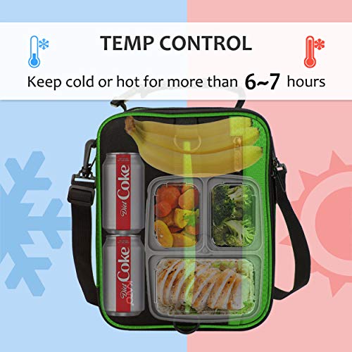 Tirrinia Expandable Insulated Lunch Bag for Men Women – Leakproof Reusable Cooler LunchBox for Kids & Adults with Shoulder Strap, Perfect for Work, School, Office, Travel,Green - color: Green