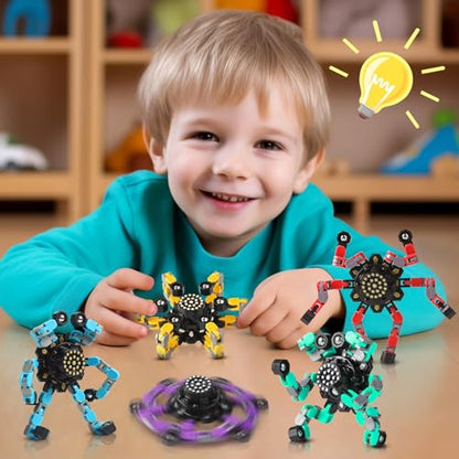 Gokeey 5 Pcs Transformable Fidget Spinners Toys for Kids and Adults, Stress Relief Sensory Toys for Boys and Girls Fingertip Gyros for ADHD Autism Quiet Airplane Travel Toys Essentials Party Favors - style: fidget toys 5pc
