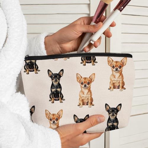 Chihuahua Dog Makeup Bag, Chihuahua Lovers Gifts Cosmetic Bag for Women, Dog Mom Lovers Owner Gifts for Women, Pet Lover Gift Zipper Travel Makeup Pouch for Purse - color: chihuahua