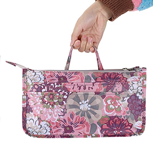 BTSKY Printing Handbag Organizers Inside Purse Insert - High Capacity 13 Pockets Bag Tote Organizer with Handle (Peony) - color: Pink
