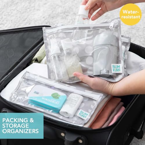Bumkins Travel Bag, Toiletry, TSA Approved Packing Pouch, Zip Bag, Quart Size Airline Compliant, Clear-Sided, Set of 3 Sizes - color: A4 Lunar Gray, style: Bumkins