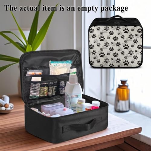 First Aid Case Empty Pet Paw Print Veterinary Medic Bag for Animal Clinics and Pet Owners Includes Secure Zipper Compartments Breathable Mesh Panels Soft Lining Washable Material - color: Pet Paw Print