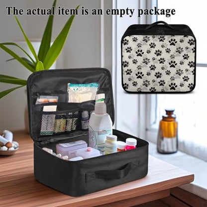 First Aid Case Empty Pet Paw Print Veterinary Medic Bag for Animal Clinics and Pet Owners Includes Secure Zipper Compartments Breathable Mesh Panels Soft Lining Washable Material - color: Pet Paw Print