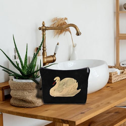 Swan Purse for Women - Swan Makeup Bag Gifts, Zippered Bag for Purse Travel Bags - color: White Swan-Black