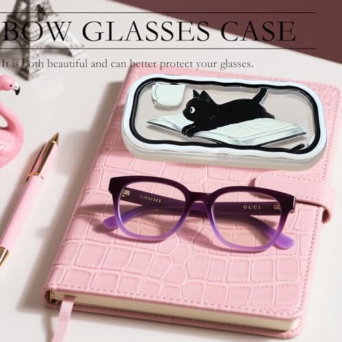 Cute hard shell bow glasses case cat transparent glasses case sunglasses glasses Size is 6.9 x 3.2 x 1.2inches - color: Case - Cat