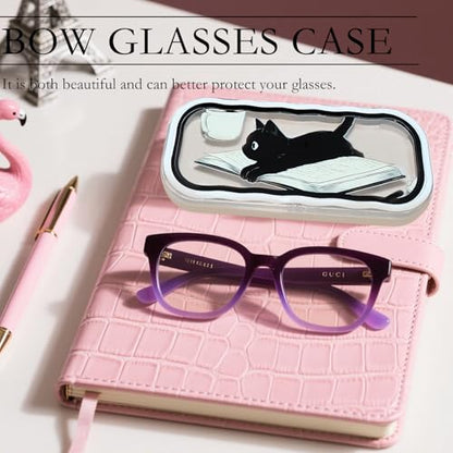 Cute hard shell bow glasses case cat transparent glasses case sunglasses glasses Size is 6.9 x 3.2 x 1.2inches - color: Case - Cat