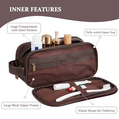 Janhavi Personalized Toiletry Bag for Men, Beach Vacation Travel Essentials, Waterproof Toiletry Bag with Hook, Laser Engraved Initials & Wheat, Birthday Gifts For Him (Medium, Dark Brown, B) - color: Dark Brown, style: B