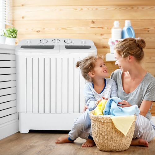 COSTWAY Portable Washing Machine, Twin Tub 20 Lbs Capacity, Compact Laundry Washer(12 Lbs) and Spinner(8 Lbs), Durable Design, Timer Control, Perfect for RV, Apartments and Dorms, Grey+White - color: Grey+White