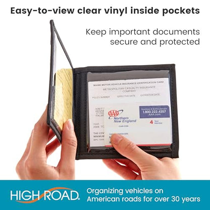 High Road Car Registration and Insurance Card Holder for Sun Visor, Glove Box or Console with 2 Clear Hidden Car Document Pockets - color: Black