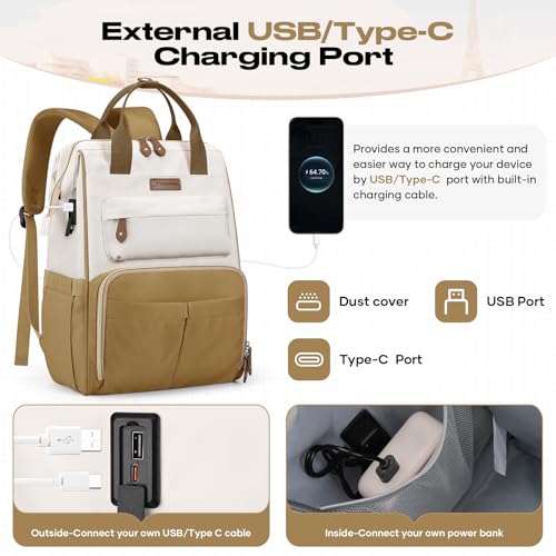 Maelstrom Travel Backpack for Women Men,Laptop Backpack Fits 15.6-17.3 Inch Laptop, Nurse/Work Bag with Insulated Lunch Box (Khaki-beige) - color: Khaki-beige