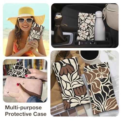 Eyeglass Cases 4 Pack,Boho Floral Pattern Sunglasses Case,PU Leather Soft Eye Glass Pouch for Women Men Student - color: Brown-floral