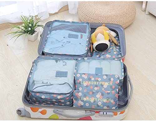 Packing Cubes 6 PCS Travel Accessories Travel Luggage Packing Organizers Bags for Backpack Suitcases, Blue Flower - color: Blue Flower