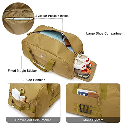 G4Free 70L Large Tactical Duffle Bag Men Sports Gym Backpack with Shoes Compartment Military MOLLE Duffel Backpack (Brown) - color: Brown