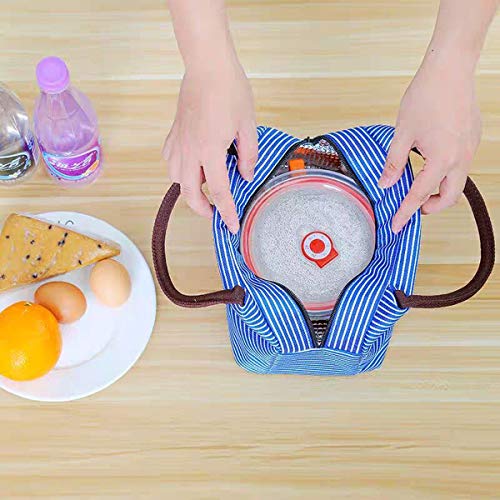 2PCS Lunch Bags 2PCS Reusable Lunch Tote Bags Portable Lunch Cooler Bag Lunch Holder Insulated Lunch Box Bag for Picnic Office Beach (Blue+Brown) - color: Blue+Brown
