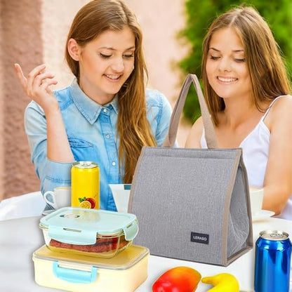 Insulated Lunch Bag for Work, 10.2"x5.9"x10.2" Oxford Waterproof Striped Canvas Tote Bag - color: Grey