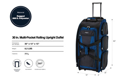 Travelers Club Xpedition 30 Inch Multi-Pocket Upright Rolling Duffel Bag - color: Neon Blue