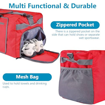 60L Duffle Bag with Shoes Compartment - Foldable&Large Capacity Travel Duffel Bags, Lightweight & Water-Resistant Gym Bag - Red - color: 60L-Red