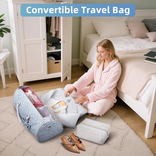 Travel Garment Bag for Women, Foldable Carry On Garment Duffle Bag 20.5x10x12.5 Inch, Convertible Overnight Bags with Shoe & Toiletry Pockets for Business Trip, Vacation, Party, Blue-White - color: White-Blue